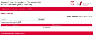 screen z rejestru domen zakazanych