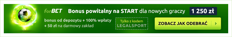 Bonus powitalny aż do 1 250 zl tylko z kodem promocyjnym LEGALSPORT Bonus powitalny od depozytu aż do 1250 zł od Forbet