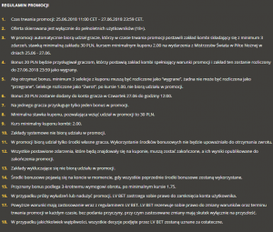 LVbet - regulamin promocji na ostatni mecz Polaków Mecz Polska-Japonia na mundialu - screen regulaminu promocji LVbet