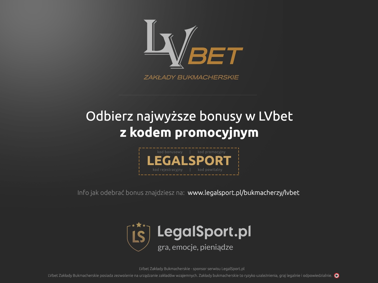 LVbet Zakłady Bukmacherskie i kod promocji LEGALSPORT Kod bonusowy LEGALSPORT dla bukmachera LVbet