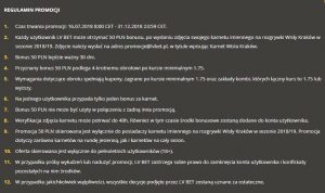 Regulamin promocji - 50 zł za karnet klubowy w LV BET LV BET - screen regulaminu promocji