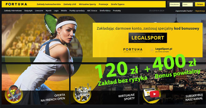 Fortuna Zakłady BukmacherskieL najlepszy bonus na start Najlepszy bonus powitalny w Fortunie z kodem LEGALSPORT