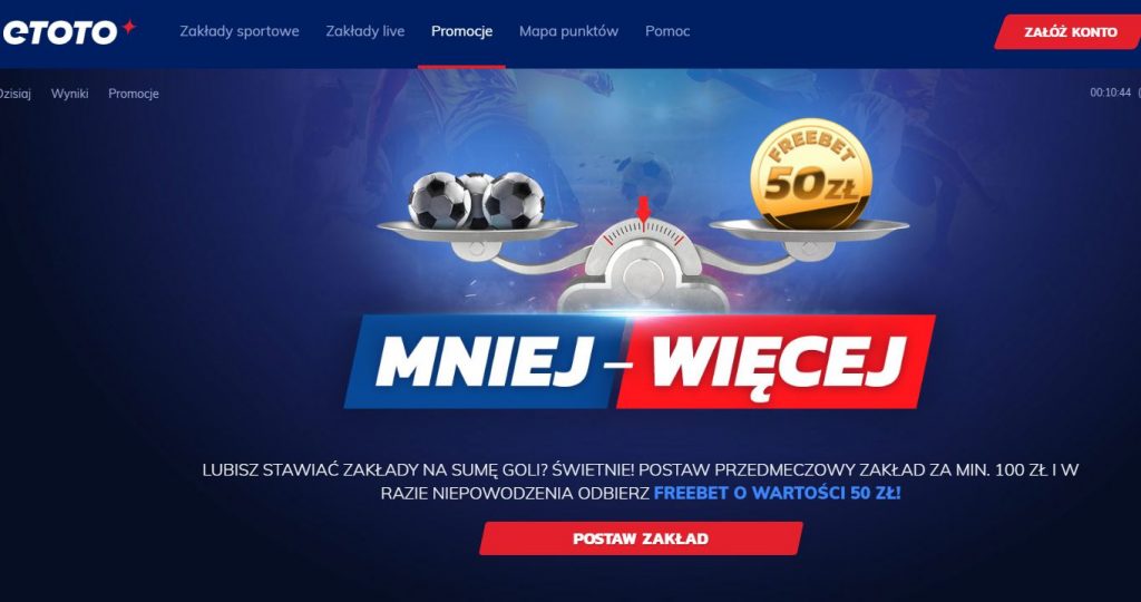 eToto ma dla graczy promocję w zakładach na sumę goli - do zgarnięcia freebet 50 zł Freebet 50 zł u bukmachera eToto w zakładach na sumę goli