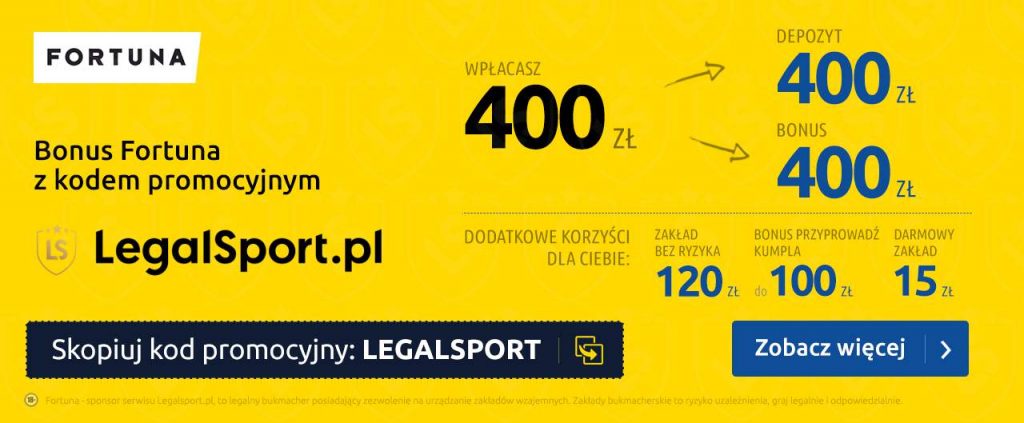 Fortuna Zakłady Bukmacherskie - 520 zł na start Odbierz najlepszy bonus na start w Fortunie z kodem LEGALSPORT