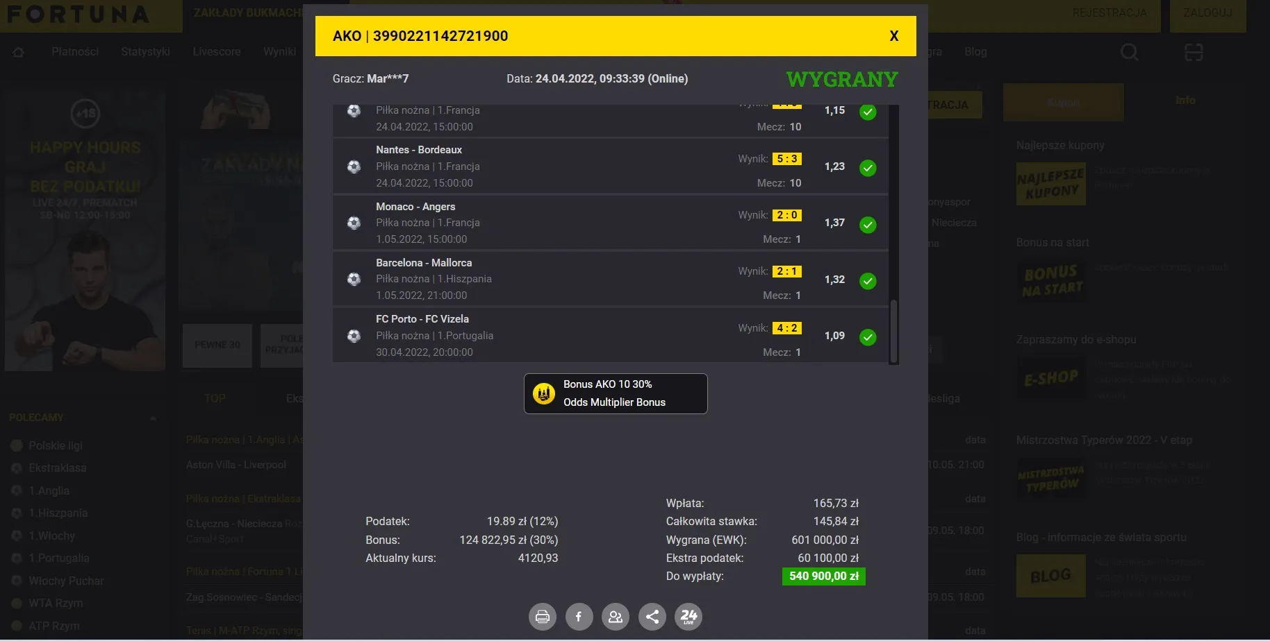 Wygrany kupon ponad 1,5 mln zł w Fortunie
