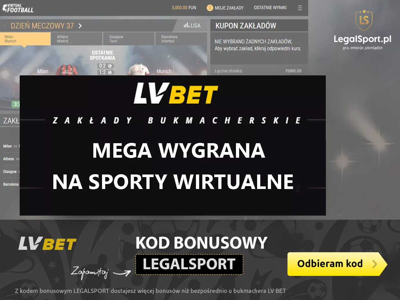 Sporty wirtualne - mega wygrana z kursem 940.00