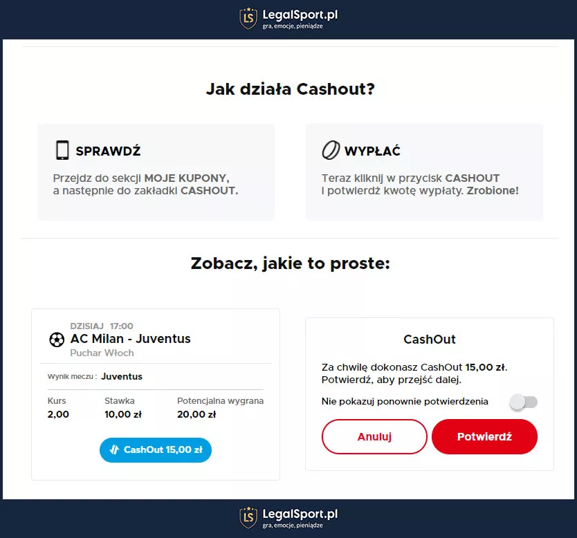 Grafika przedstawiająca funkcjonalności cashoutu w Betclic Zakłady Bukmacherskie