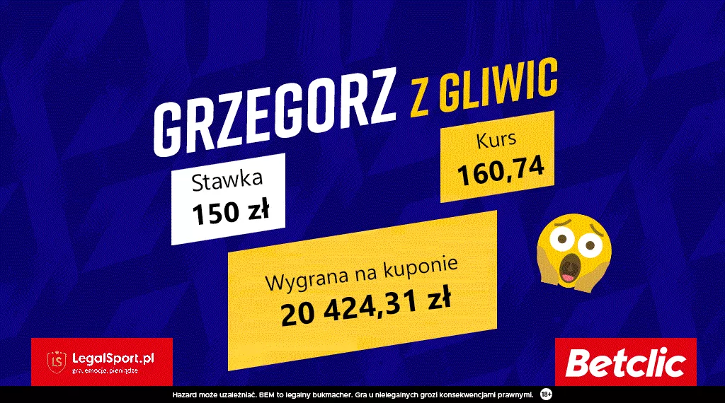 Wysoka wygrana w Betclic Zakłady Bukmacherskie na kuponie akumulowanym: kupon puszczony za cashback z kodem
