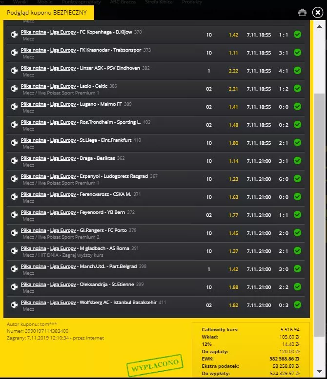 Wysoka wygrana na kuponie w Fortuna. Gracz w sumie wygrał niemal 4 mln zł