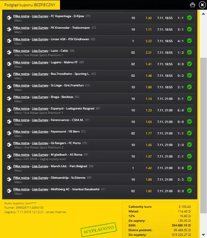 Wygrana w Fortuna: ponad 350 tysięcy złotych. Rozbudowany kupon AKO