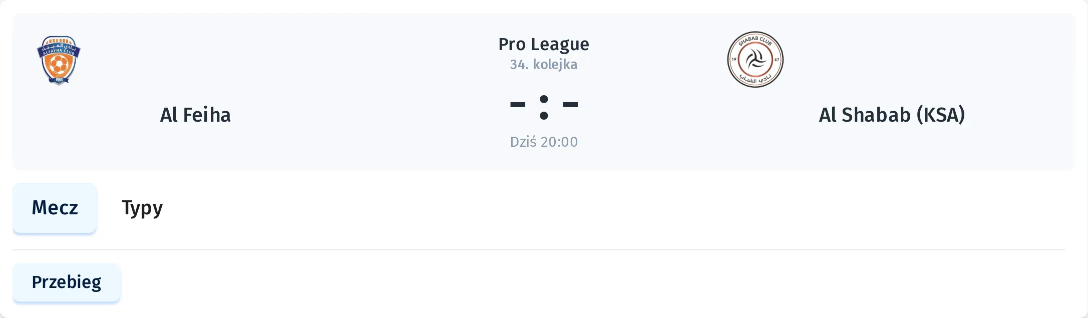 Przebieg Al Feiha - Al Shabab
