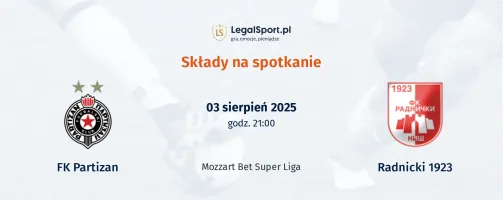 Składy FK Partizan - Radnicki 1923