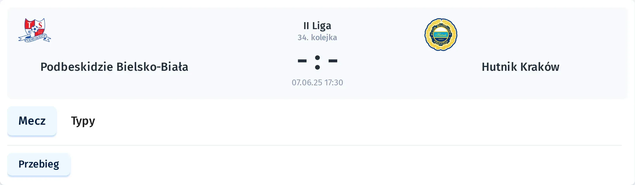 Przebieg Podbeskidzie Bielsko-Biała - Hutnik Kraków