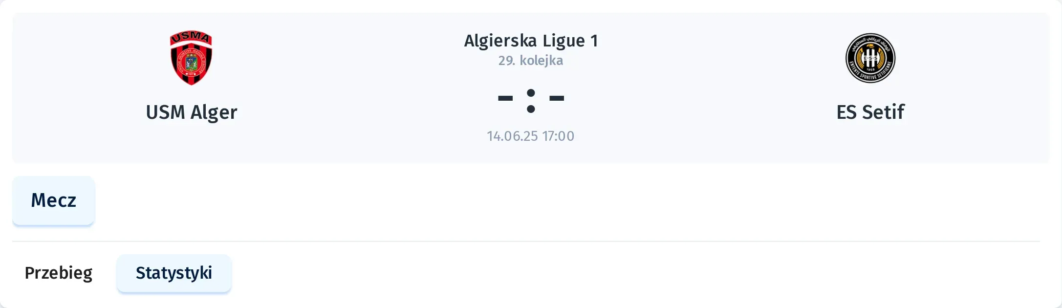 Statystyki USM Alger - ES Setif