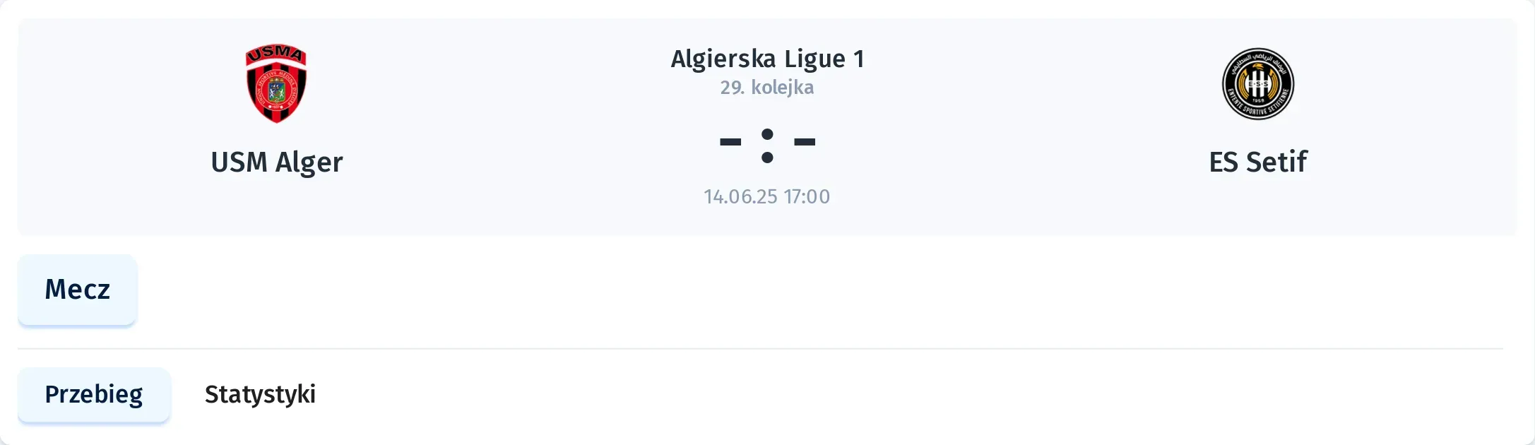 Przebieg USM Alger - ES Setif