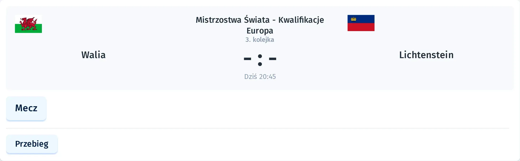 Przebieg Walia - Liechtenstein