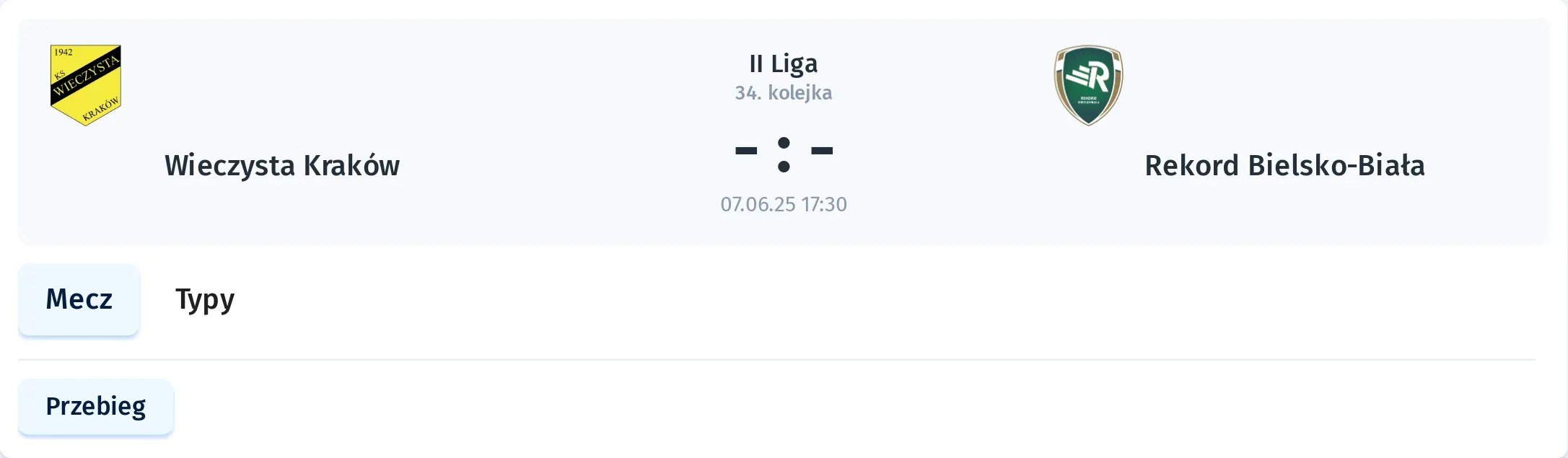 Przebieg Wieczysta Kraków - Rekord Bielsko-Biała