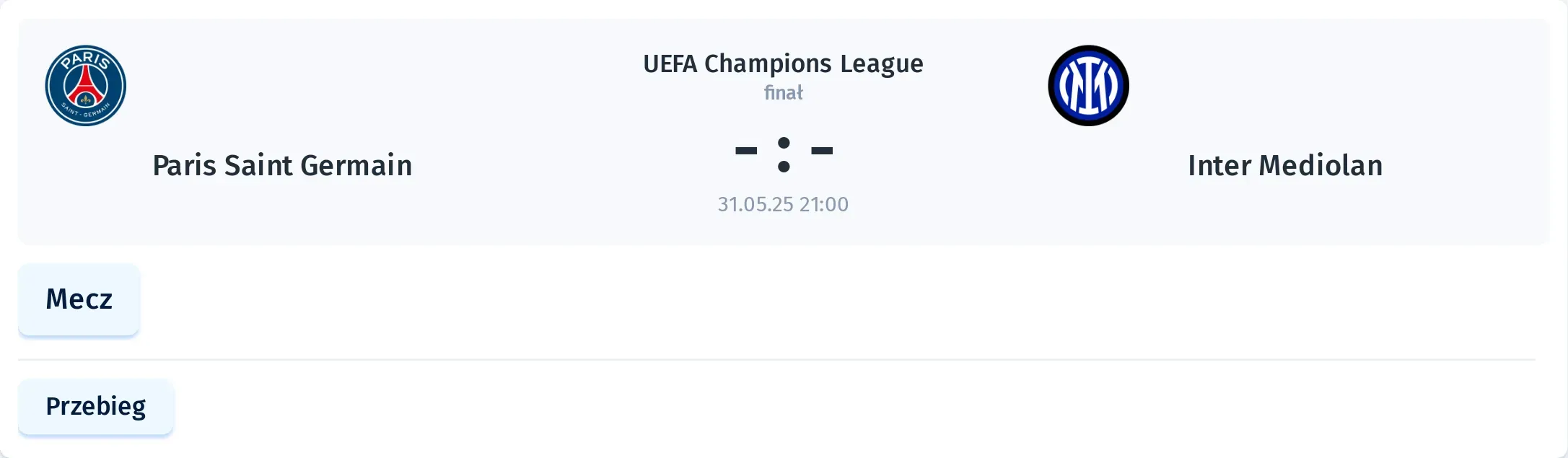 Przebieg PSG - Inter